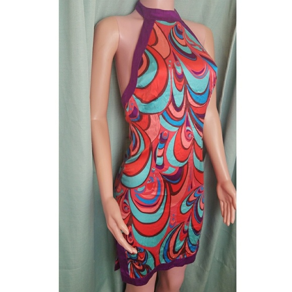 Marciano Size Small 100% Silk Retro Halter Dress - Picture 1 of 5